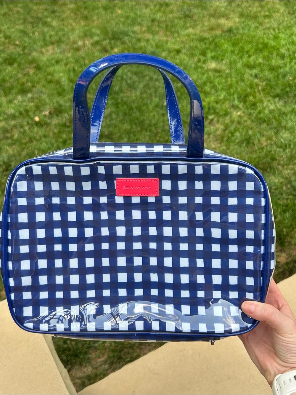 Bath & Body Works blue gingham hanging toiletry bag